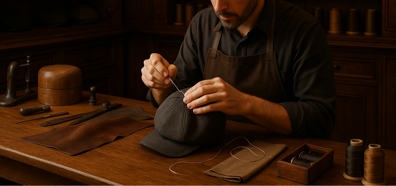 A cap maker making a cap in the Luxury workshop 